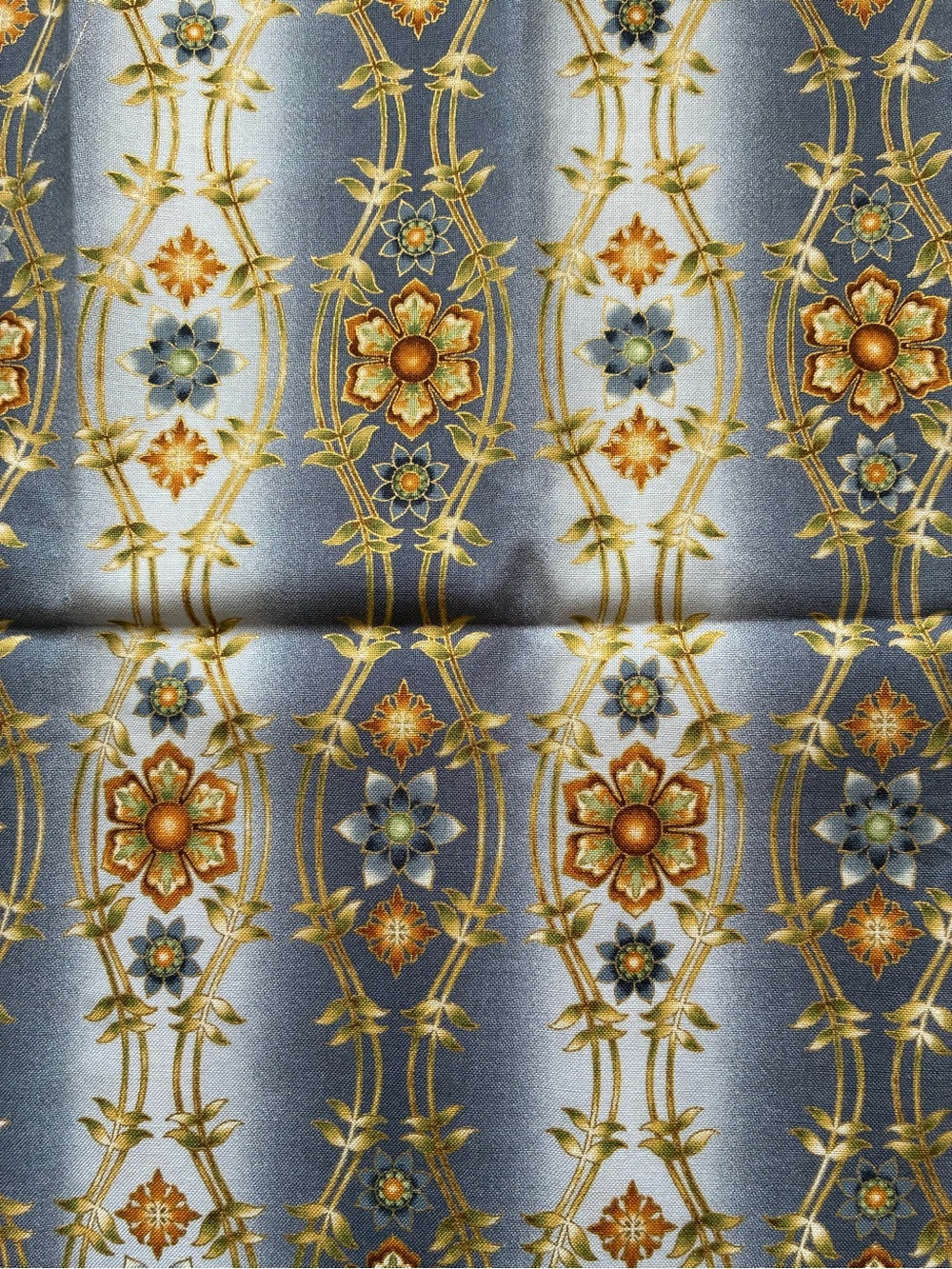 Blue and Gold Floral Somerset Fabric - Two Pieces of Quilting Cotton